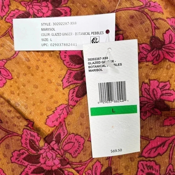 Jessica Simpson Blouse Marisol Orange Magenta Long Sleeve NWT Botanical Pebbles - Picture 10 of 12